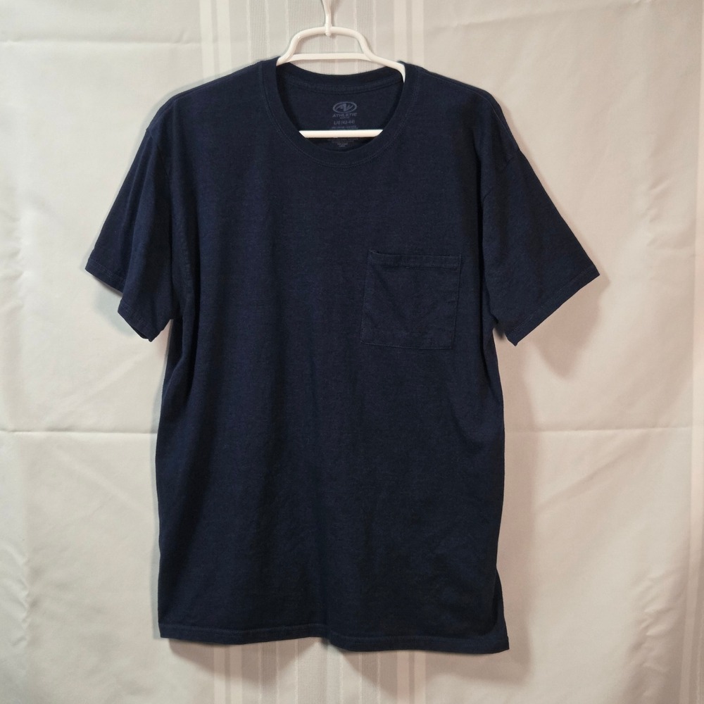 Athletic Works T-Shirt Mens L Blue Pocket Short Sleeve Heathered Crew Neck Tee
